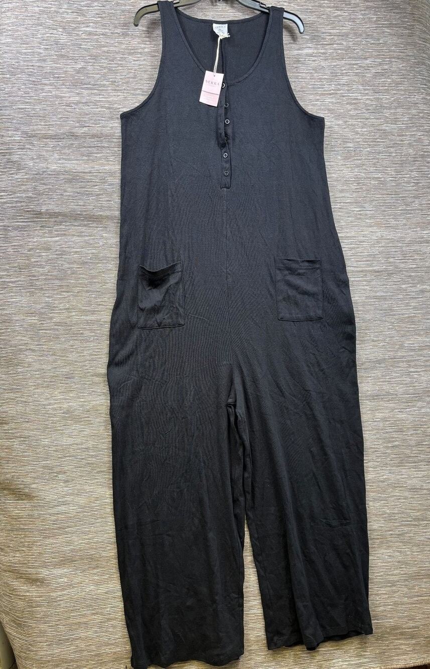 Serra One-piece Pajamas Womens XL Black Maternity Henley Sleepwear Jumpsuit NEW